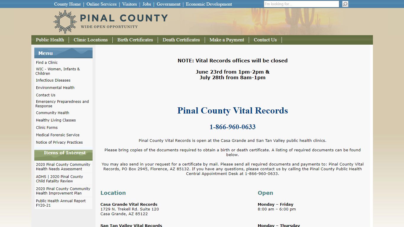 Vital Records - Pinal County