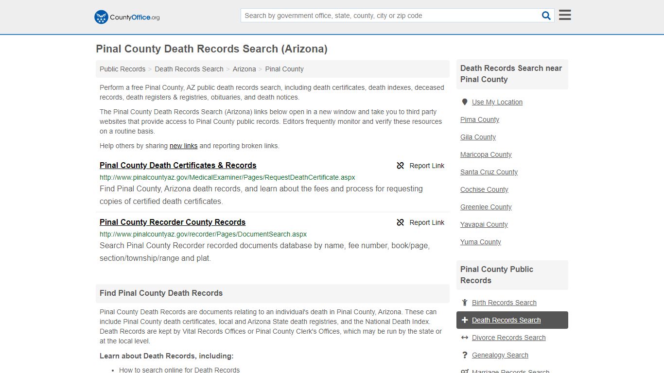 Death Records Search - Pinal County, AZ (Death ...